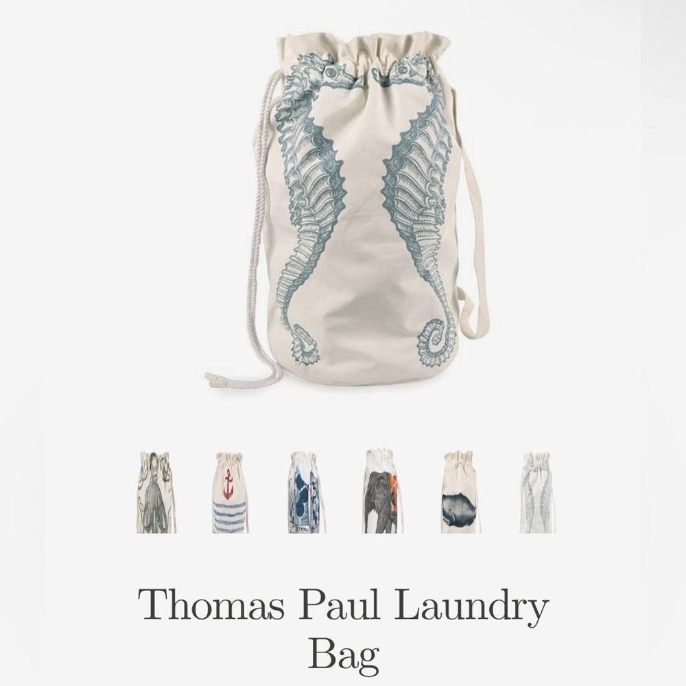 Thomas Paul Seahorse XL Laundry Bag Cotton Drawstring Textile Rope Blue Ocean